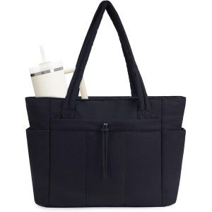 Puffer Tote Bag with Cup Holder & Laptop Compartment & Trolley Sleeve for Travel, Work, Nurse, Women